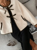 SHEIN Serisse Women's Tie-Up Contrast Trim Bow Jacket