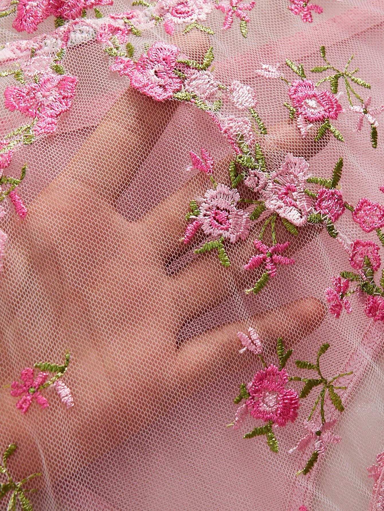 SHEIN Sexy Lingerie For Women, Pink Floral Embroidery Mesh Cut-Out Backless Jumpsuit, Suitable For Intimate Nightwear, Club Wear, Valentine's Day