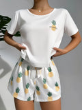  | SHEIN CoupledUp Pineapple Print White Tee & Shorts PJ Set / Pajama Set | Lingerie | Shein | OneHub