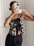 SHEIN Siren Gaze Women Leopard Print Front Tie Sleeveless Casual Shirt