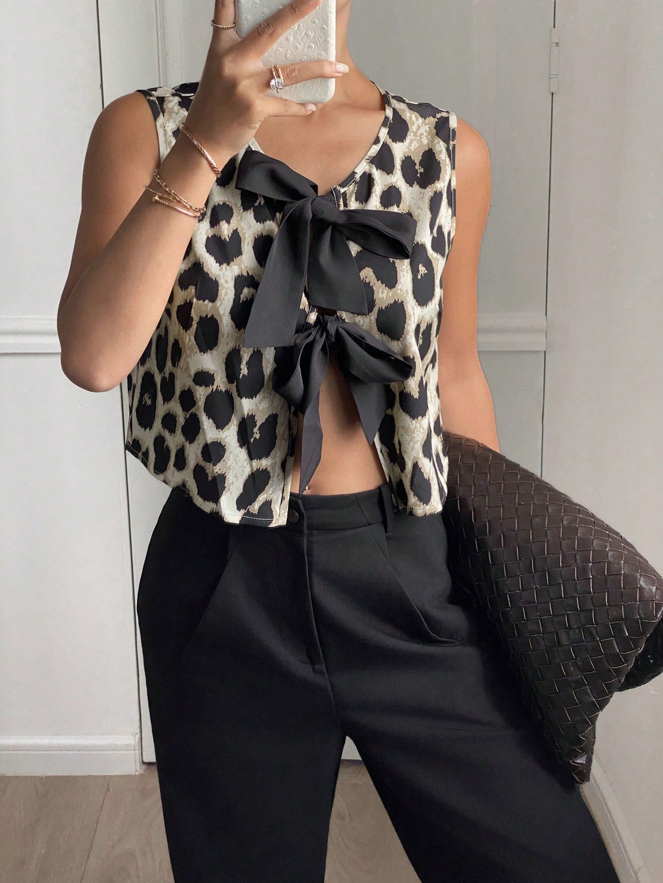  | SHEIN Siren Gaze Women Leopard Print Front Tie Sleeveless Casual Shirt | Top | Shein | OneHub