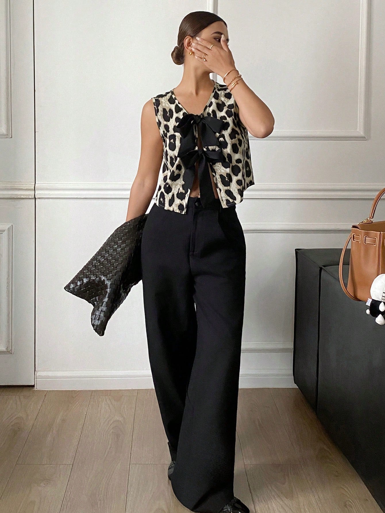  | SHEIN Siren Gaze Women Leopard Print Front Tie Sleeveless Casual Shirt | Top | Shein | OneHub