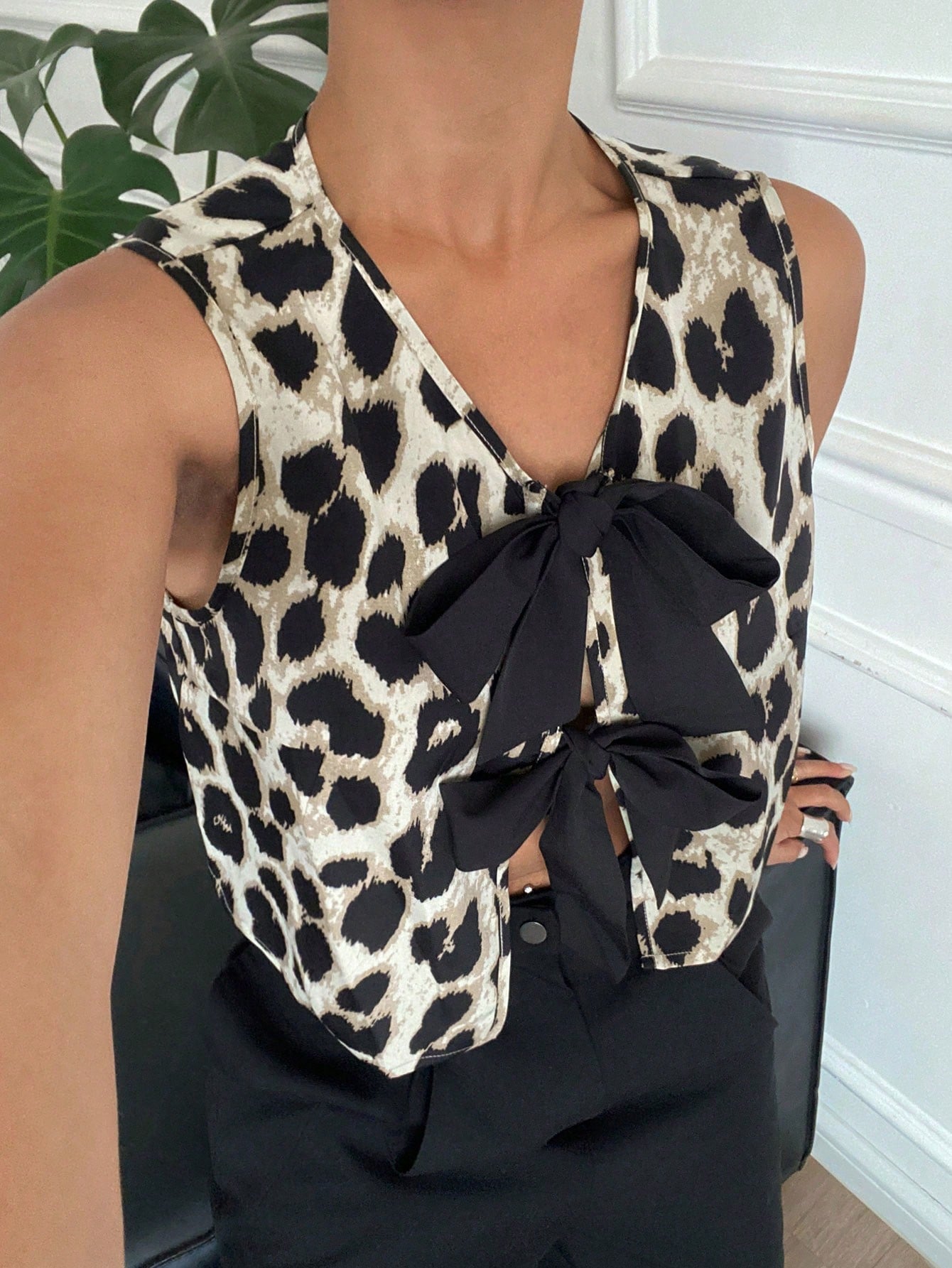  | SHEIN Siren Gaze Women Leopard Print Front Tie Sleeveless Casual Shirt | Top | Shein | OneHub