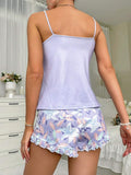  | SHEIN Sized Women's Solid Color Camisole Tank Top And Lily Patterned Shorts Summer Pajamas Set | Lingerie | Shein | OneHub
