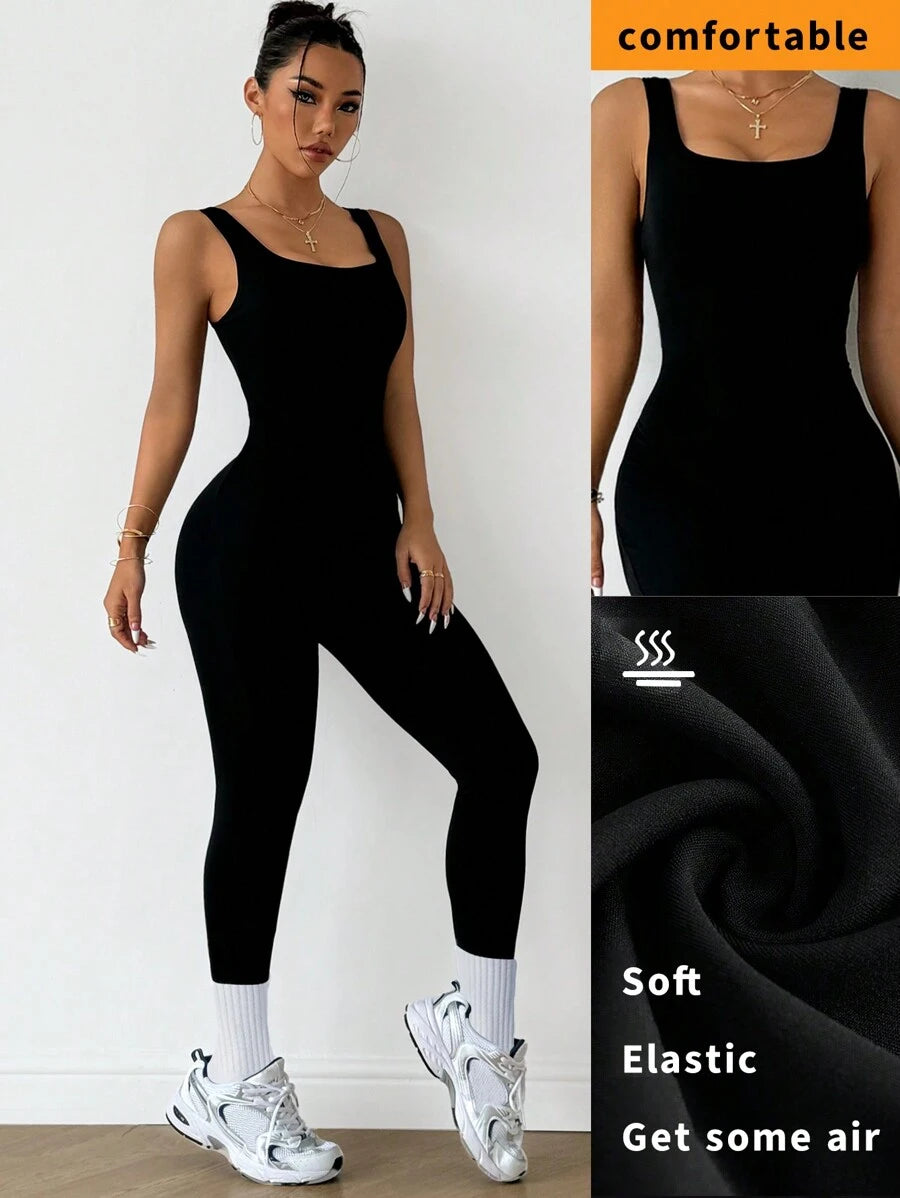  | SHEIN Slayoga Tight-Fitting Stretchy Casual Sexy Sleeveless Bra Back Slimming Tummy Control Elegant Sports Fitness Vintage Leg Lengthening Yoga Jumpsuit | Jumpsuit | Shein | OneHub