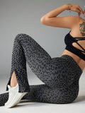 SHEIN Slayoga Women's Leopard Print Split Hem Sport Yoga Workout Leggings