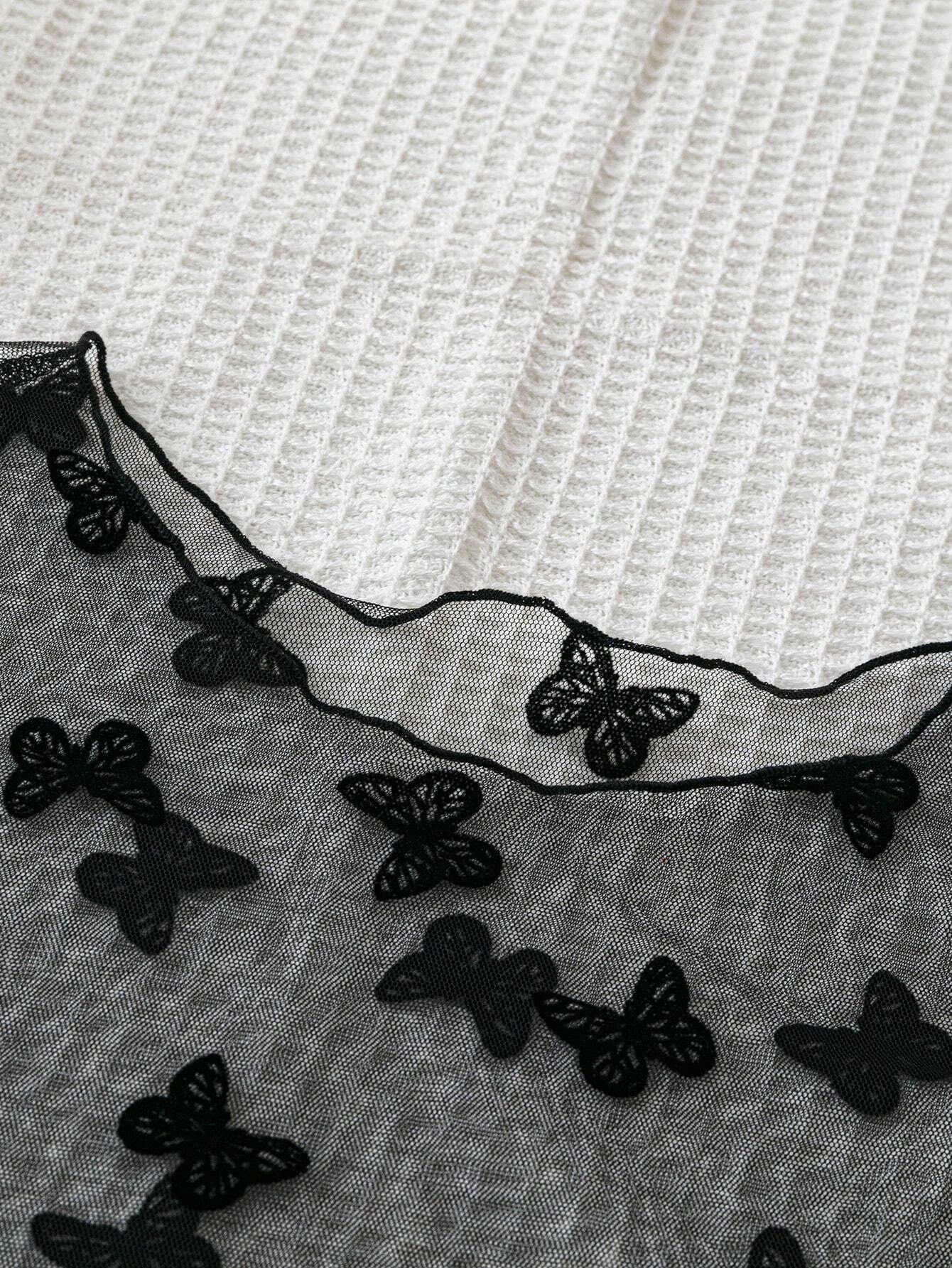  | SHEIN Soleia Women's Holiday Style Black Mesh Fabric Butterfly Jacquard Basic See-Through Tank Top, Perfect For Beach, Music Festival, Summer Boho Style | Top | Shein | OneHub