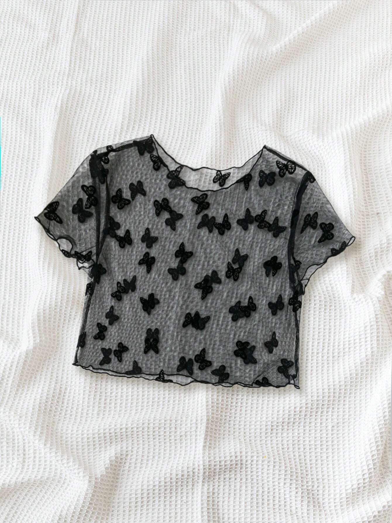  | SHEIN Soleia Women's Holiday Style Black Mesh Fabric Butterfly Jacquard Basic See-Through Tank Top, Perfect For Beach, Music Festival, Summer Boho Style | Top | Shein | OneHub