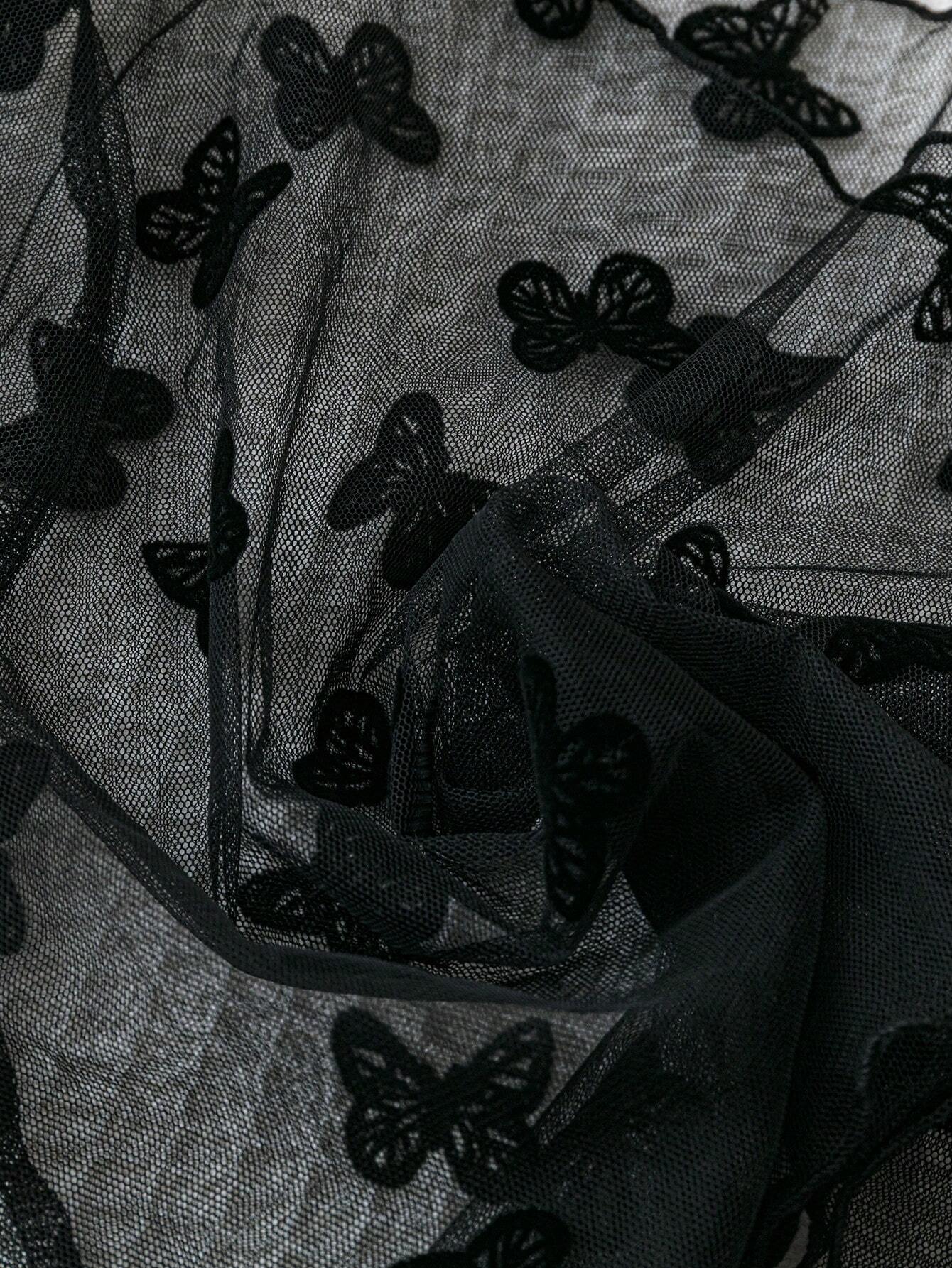  | SHEIN Soleia Women's Holiday Style Black Mesh Fabric Butterfly Jacquard Basic See-Through Tank Top, Perfect For Beach, Music Festival, Summer Boho Style | Top | Shein | OneHub