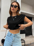 SHEIN Solid Batwing Sleeve Crop Tee