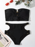  | SHEIN Solid Bikini Set Cut-Out Ring Linked Bandeau Bra & High Waisted Bottom 2 Piece Bathing Suit | Lingerie | Shein | OneHub