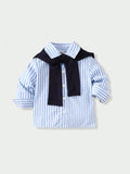  | SHEIN Souflis Baby Boy's French Style Striped Shirt With Shawl Collar For Spring And Summer Vacation, Daily Leisure Look | Dress | Shein | OneHub