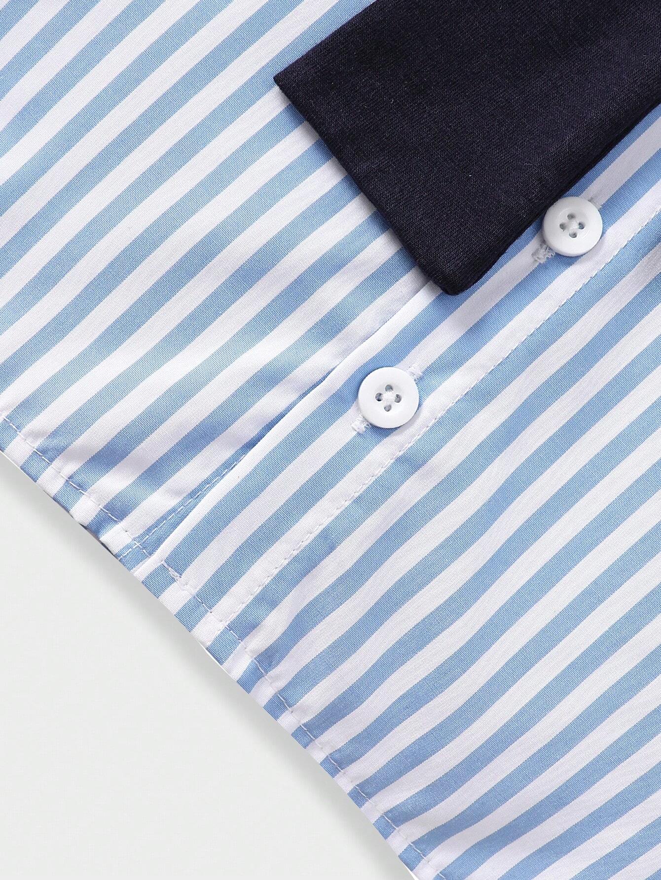  | SHEIN Souflis Baby Boy's French Style Striped Shirt With Shawl Collar For Spring And Summer Vacation, Daily Leisure Look | Dress | Shein | OneHub