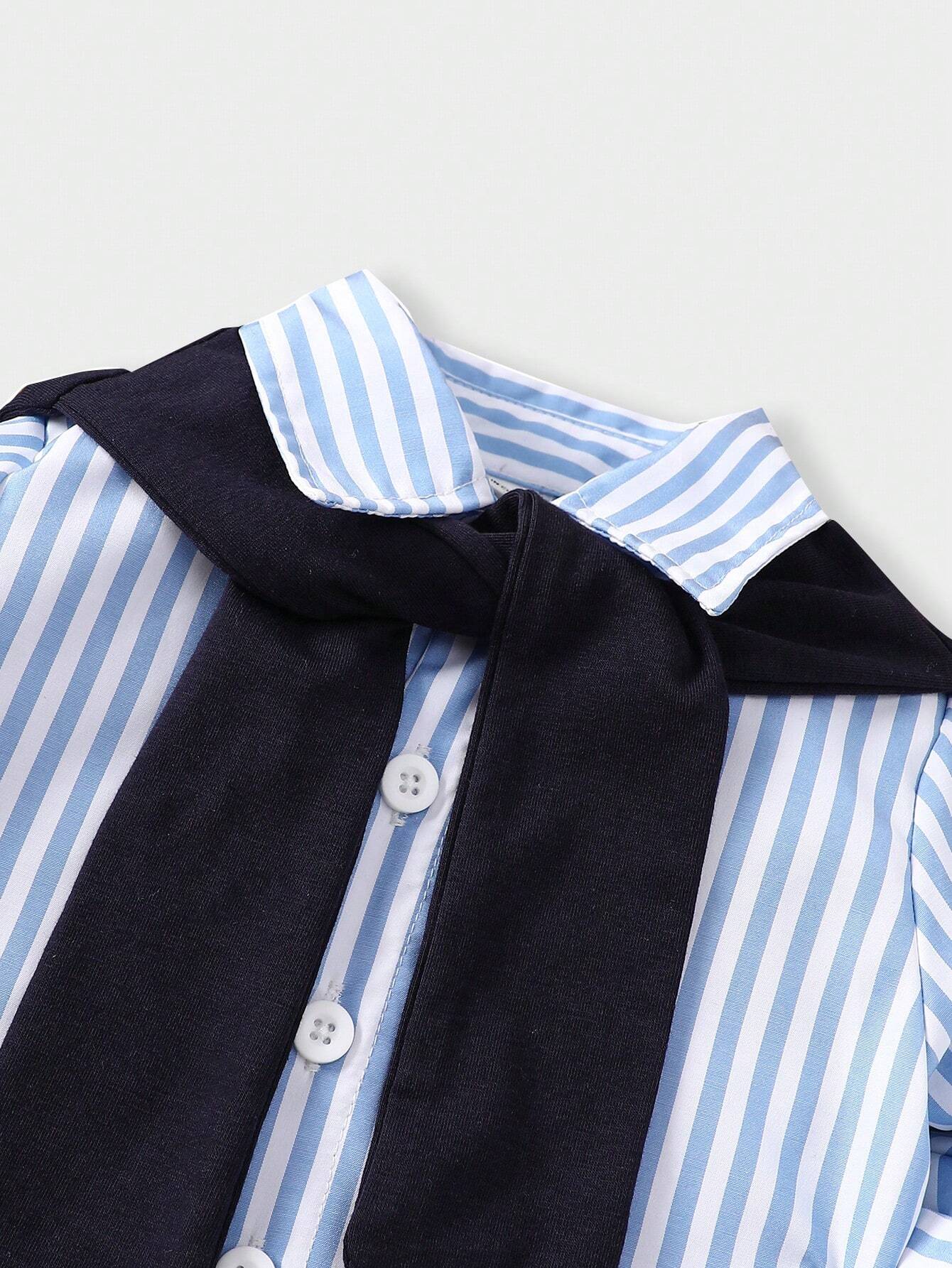  | SHEIN Souflis Baby Boy's French Style Striped Shirt With Shawl Collar For Spring And Summer Vacation, Daily Leisure Look | Dress | Shein | OneHub