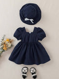  | SHEIN Souflis Souflis Baby Girl Square Neckline Contrast Binding Button Decor Leisure Dress With Hat | Dress | Shein | OneHub