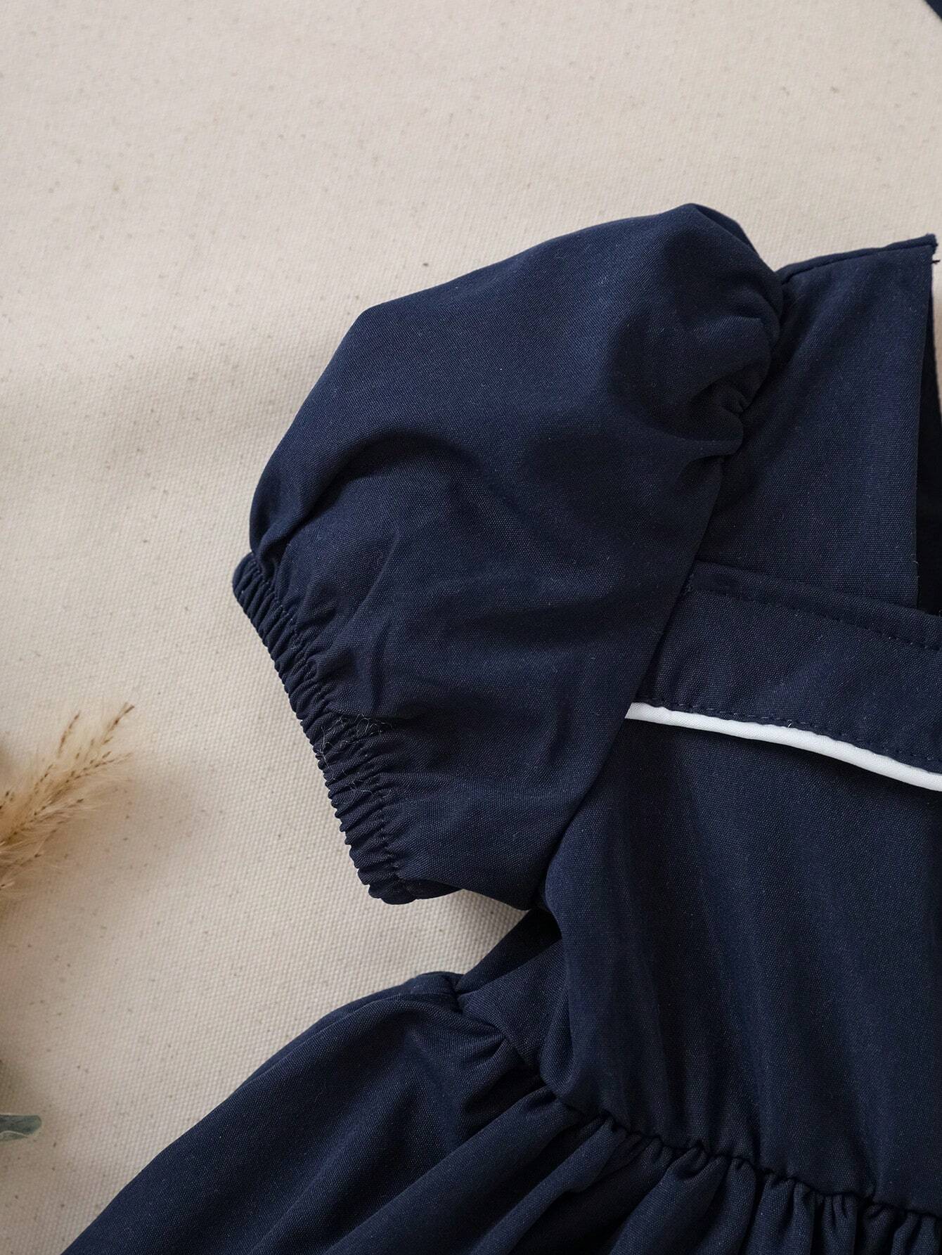  | SHEIN Souflis Souflis Baby Girl Square Neckline Contrast Binding Button Decor Leisure Dress With Hat | Dress | Shein | OneHub