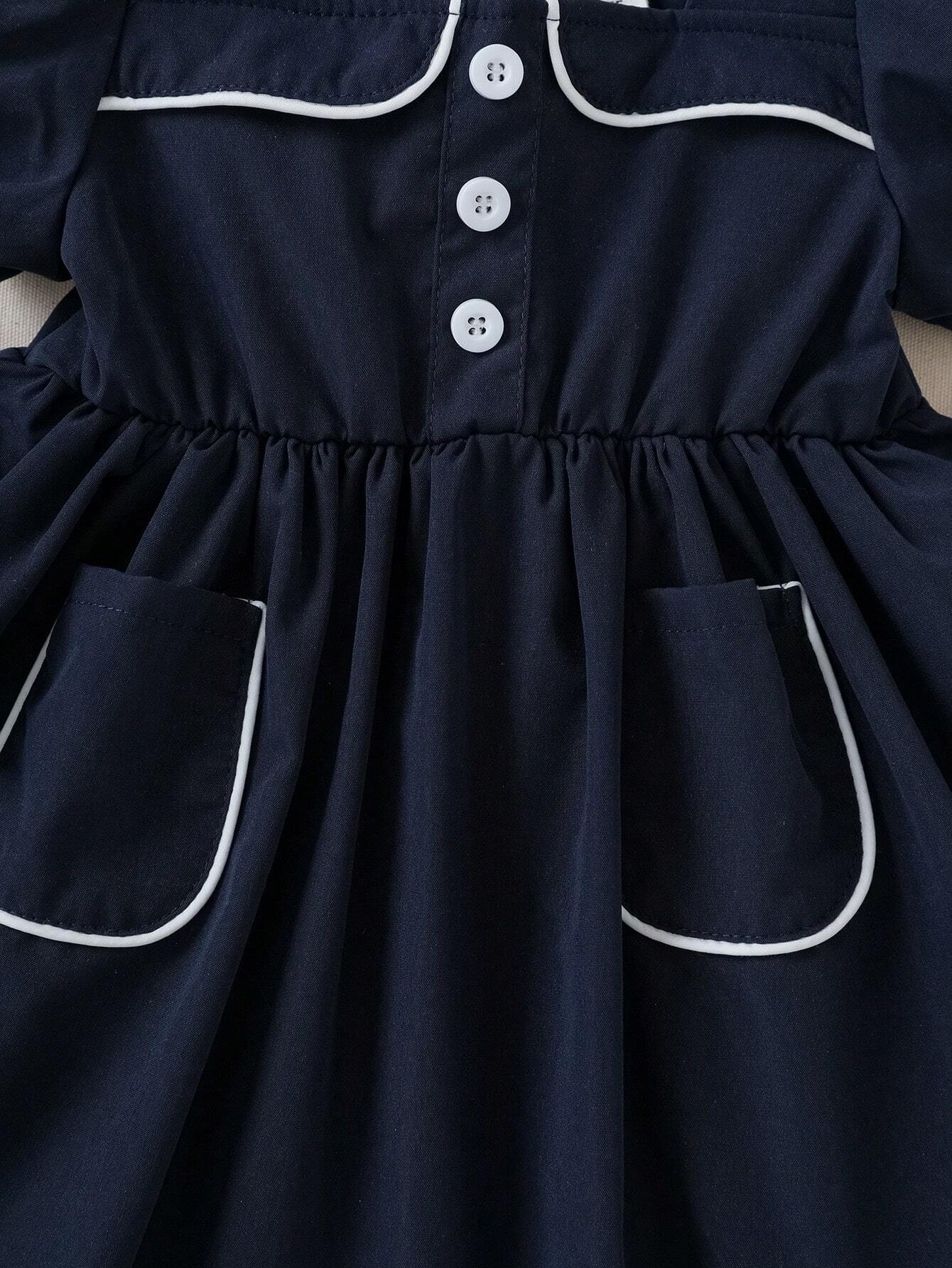  | SHEIN Souflis Souflis Baby Girl Square Neckline Contrast Binding Button Decor Leisure Dress With Hat | Dress | Shein | OneHub