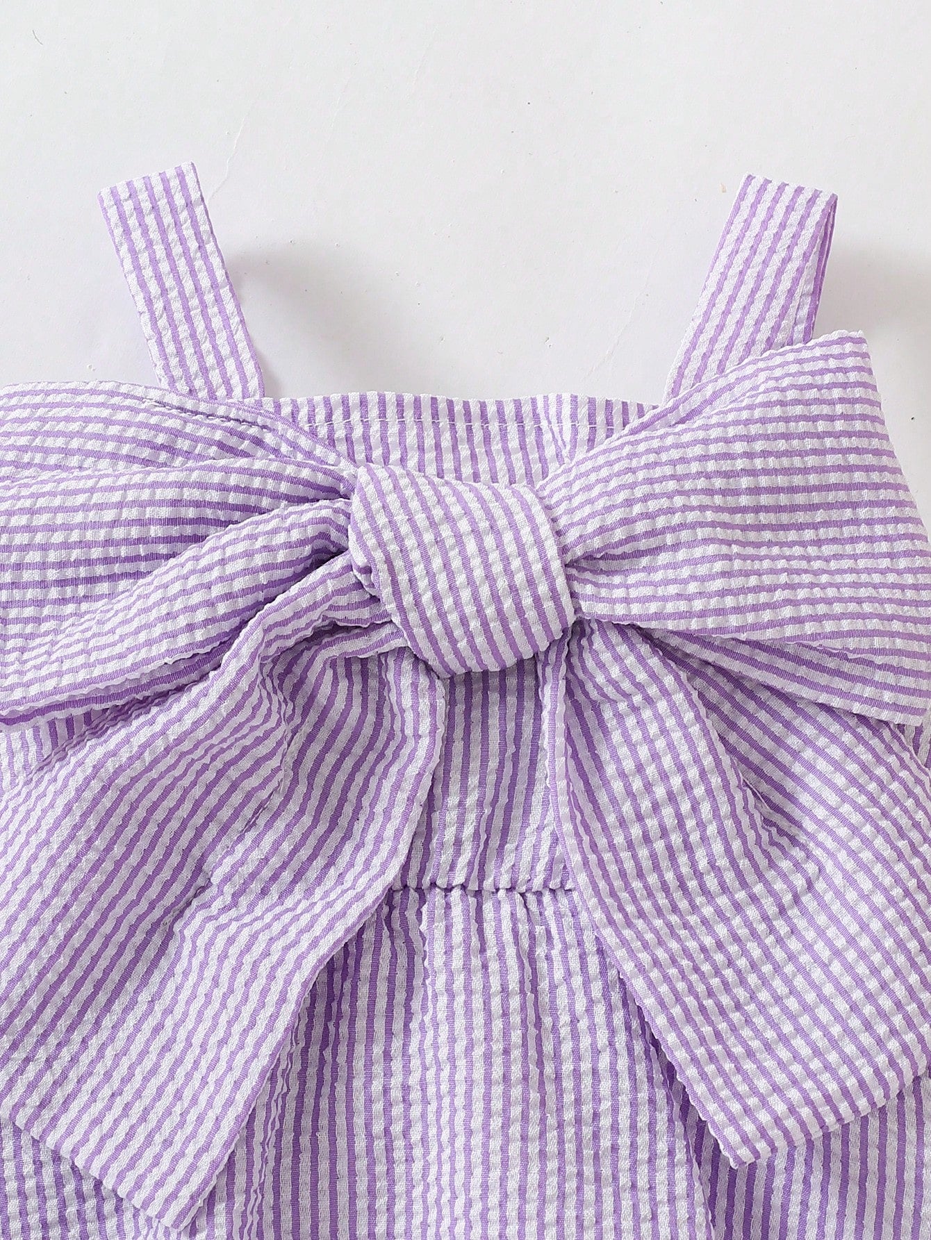 SHEIN Souflis Souflis Baby Girls' Summer Casual Cute Car & Butterfly Knot Strap Striped Romper, Korean Style