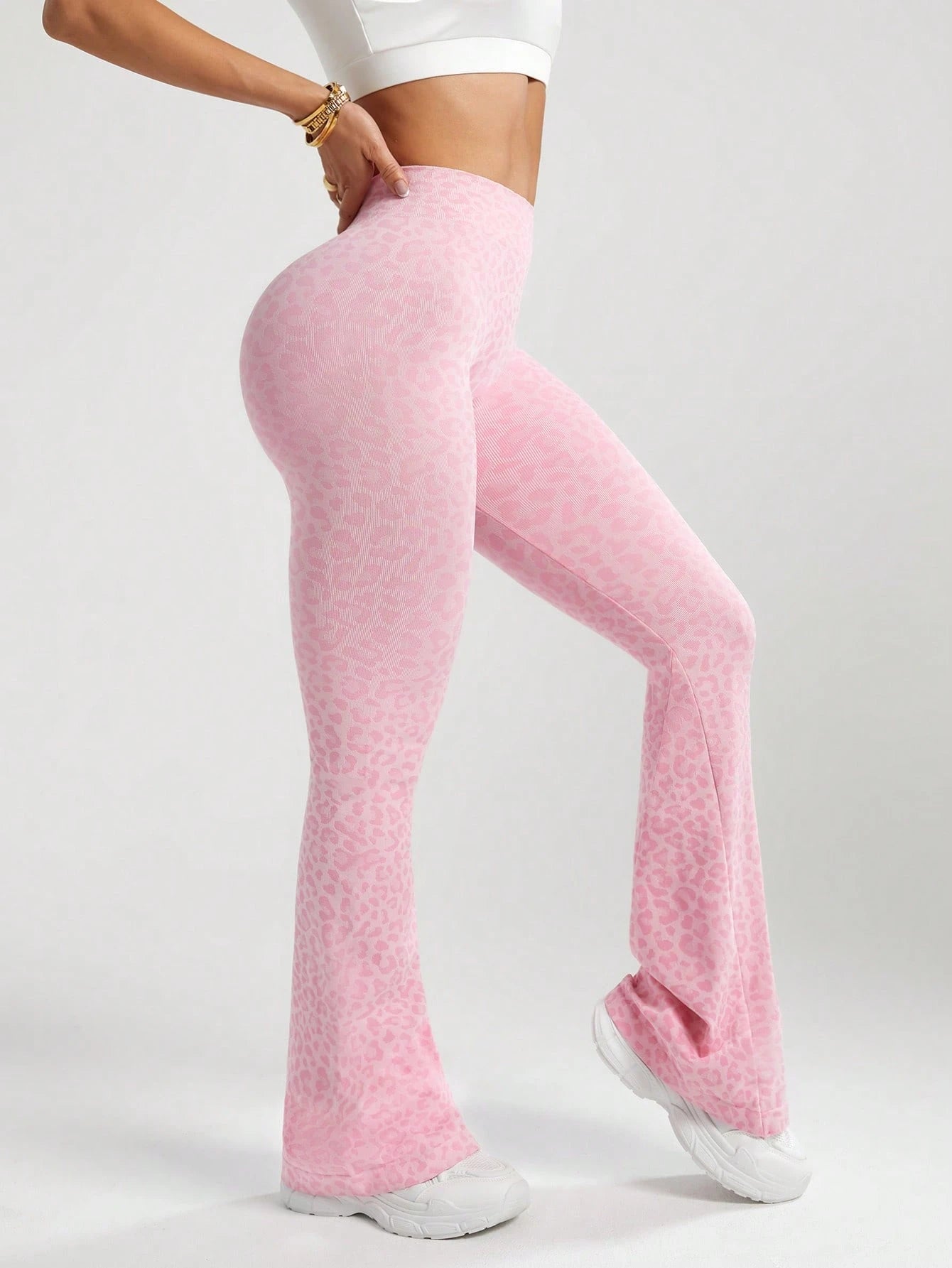 SHEIN Sovereign Charm Women's High Stretch Gym Yoga Pants, Wide Leg Leopard Print Sports Trousers