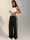 SHEIN StreetHx Women's Drawstring Side Striped Straight-Leg Casual Sport Outdoor Pants