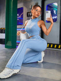 SHEIN Streetz SHEIN Sport Women Four Seasons Solid Color Zipper Stand Collar Vest And Long Pants Casual Sports Suit Blue Workout Women Set