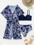  | SHEIN Summer Beach Tropical Print Push Up Bikini Set With Kimono | Lingerie | Shein | OneHub