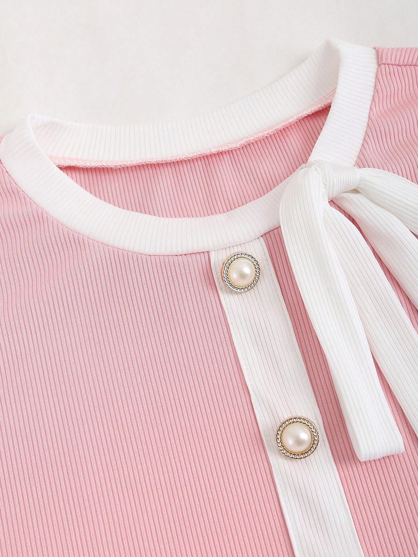  | SHEIN Sweetra Contrast Binding Button Detail Tight Fit T-Shirt For Casual Summer Graphic Tees Women Tops | Tee | Shein | OneHub