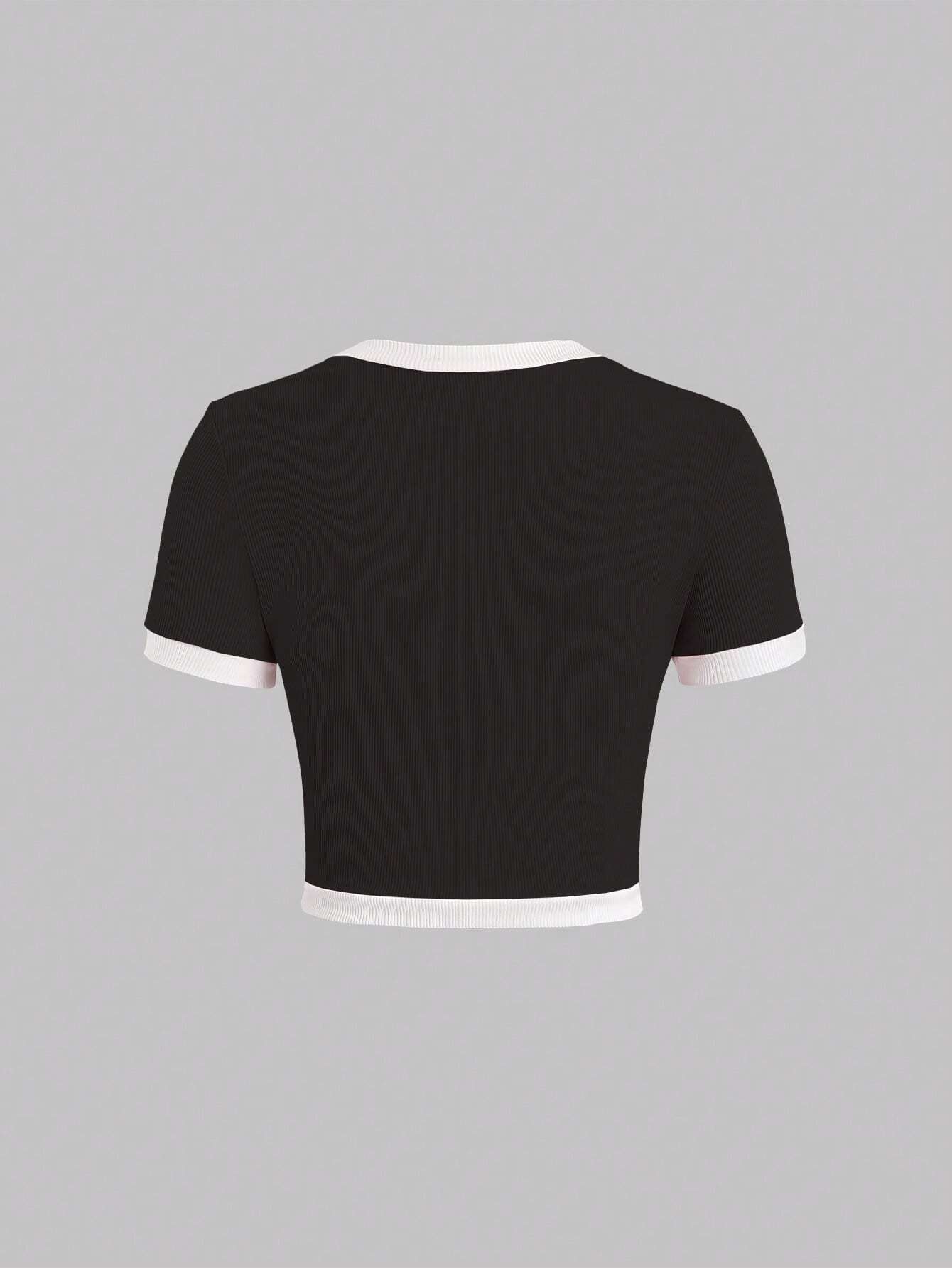  | SHEIN Sweetra Contrast Trim Tie Front Tee Graphic Tees Women Tops | Tee | Shein | OneHub