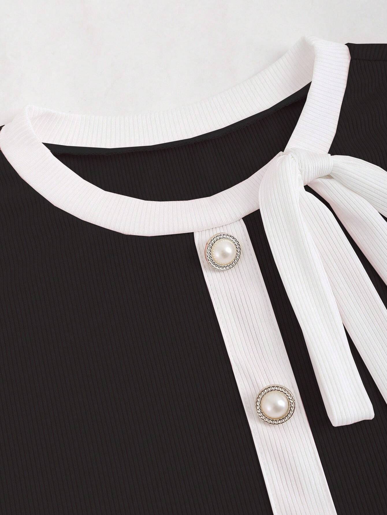  | SHEIN Sweetra Contrast Trim Tie Front Tee Graphic Tees Women Tops | Tee | Shein | OneHub