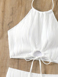  | SHEIN Swim Lushoire Summer Beach Women's Plain Textured White Swimwear Set With Halter Top & Boyshorts, Two Pieces Swimwear | Top and Pant Set | Shein | OneHub