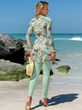  | SHEIN Swim Mulvari 2pcs/Set Women Tropical Plant & Flower Pattern Tight Casual Long Sleeve Beach Burkini Set | Burkini | Shein | OneHub