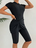  | SHEIN Swim Mulvari 3pcs/Set Women Solid Color Crew Neck Short Sleeve Zipper Burkini Top, Swim Shorts And Mini Skirt Swimsuit, Sports Surfwear SummerArabic Clothing | Lingerie | Shein | OneHub