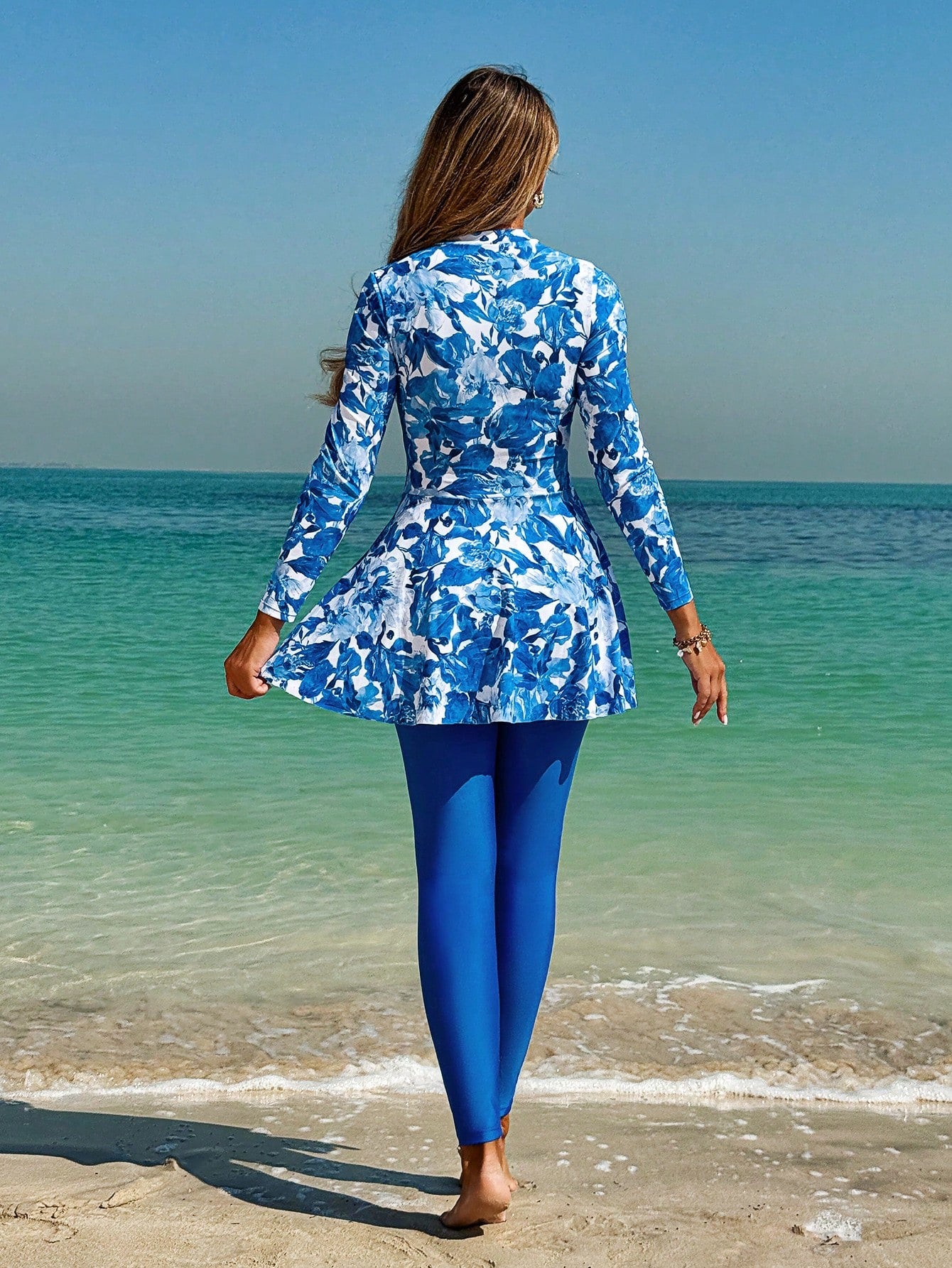  | SHEIN Swim Mulvari Two Pieces Floral Print Full Coverage Long Sleeve Maxi Top Plus Solid Color Pants Burkini Swimwear Set Women's Swimwear | Burkini | Shein | OneHub