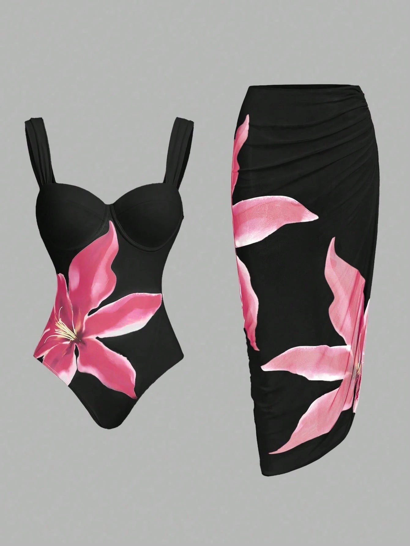  | SHEIN Swim Oasis 1pc Women's Floral Print Spaghetti Strap One-Piece Swimsuit With Sarong | Lingerie | Shein | OneHub