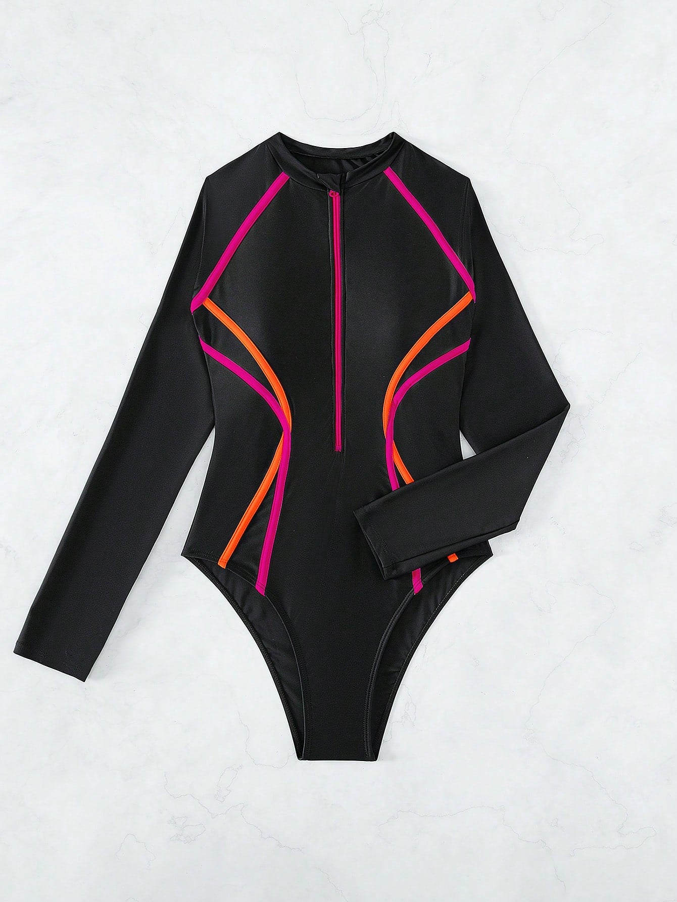  | SHEIN Swim SPRTY Summer Beach Contrast Binding Zipper Front One Piece Swimsuit | Lingerie | Shein | OneHub