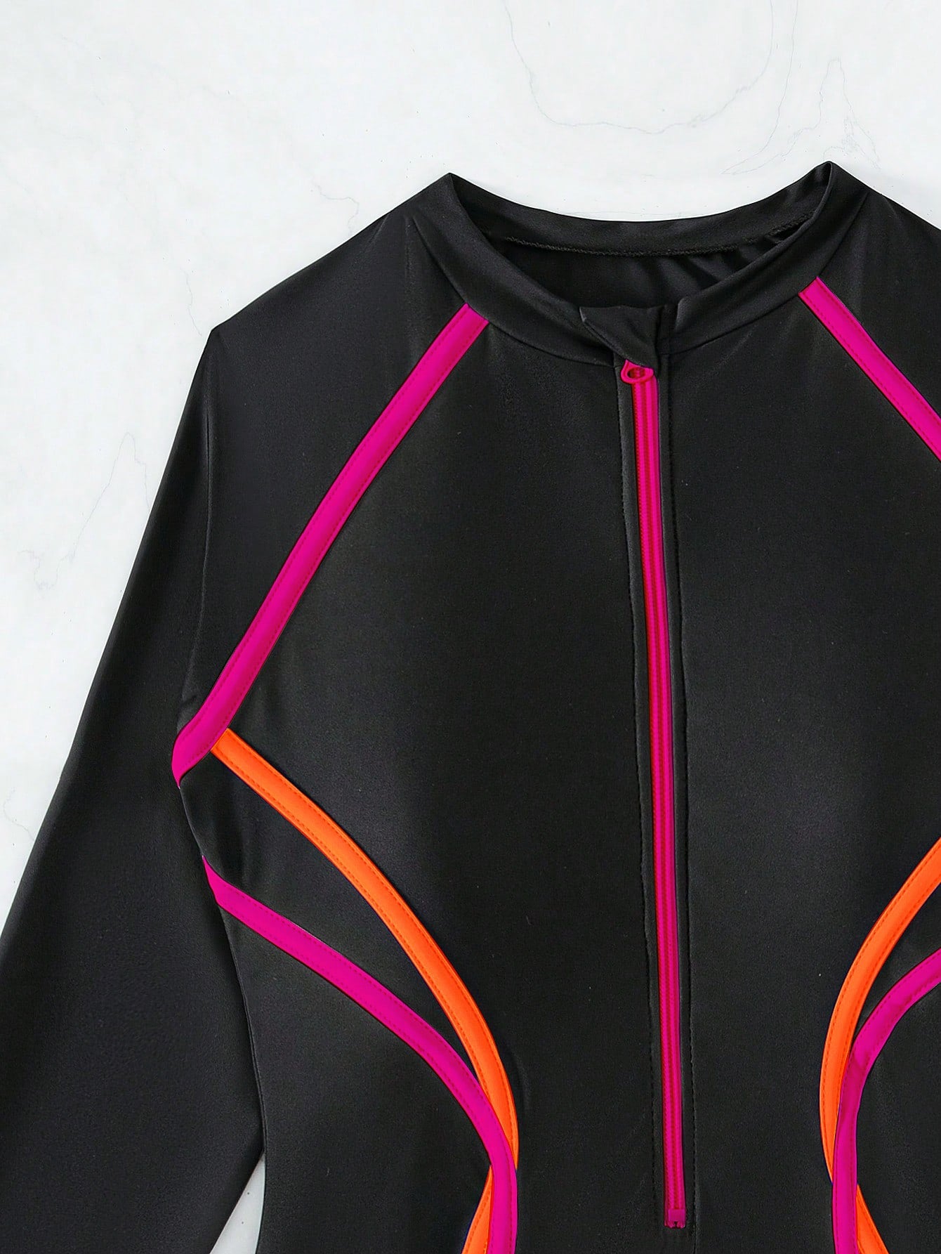  | SHEIN Swim SPRTY Summer Beach Contrast Binding Zipper Front One Piece Swimsuit | Lingerie | Shein | OneHub