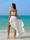  | SHEIN Swim Vcay Summer Beach Apron Style Solid Color Cover Up Tube Top And Skirt Set Wedding | Lingerie | Shein | OneHub