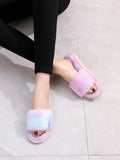 SHEIN Tie Dye Fluffy Bedroom Slippers,Winter Slippers Women's Home Indoor Non-Slip Warm Long Plush Soft Slippers.