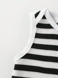  | SHEIN Toddler Boys' Black And White Striped Bear Embroidered Sleeveless Top With Shorts, Casual 2pcs Home Outfit | Dress | Shein | OneHub