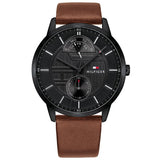  | Tommy Hilfiger Hunter Brown Leather Strap Black Dial Quartz Watch for Men - 1791604 | Watches | Tommy Hilfiger | OneHub