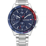 Tommy Hilfiger Bank Silver Stainless Steel Blue Dial Chronograph Quartz Watch for Men - 1791718