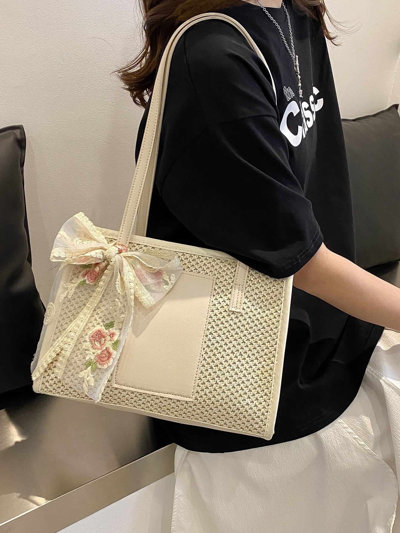  | Trendy Lightweight,Casual Bow Decor Straw Bag For Teen Girls Women College Students Perfect For College | Bags | Shein | OneHub