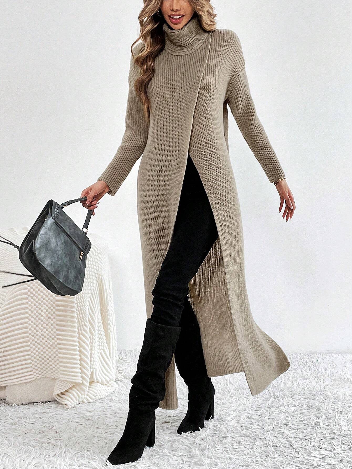  | SHEIN Turtleneck Slit Dress, Long Sleeve Casual Party Club Dress, Elegant & Unique Design | Dress | Shein | OneHub