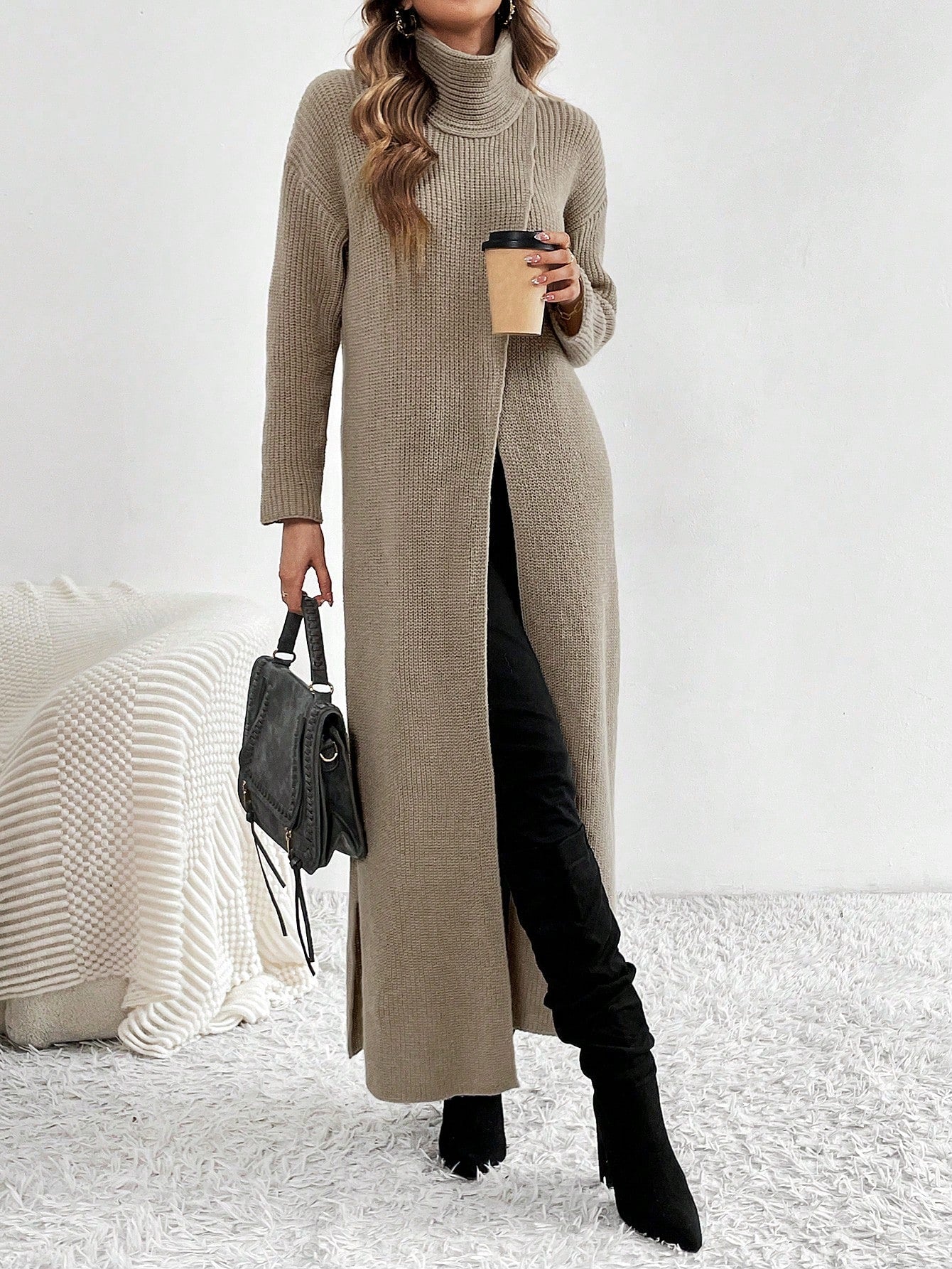  | SHEIN Turtleneck Slit Dress, Long Sleeve Casual Party Club Dress, Elegant & Unique Design | Dress | Shein | OneHub