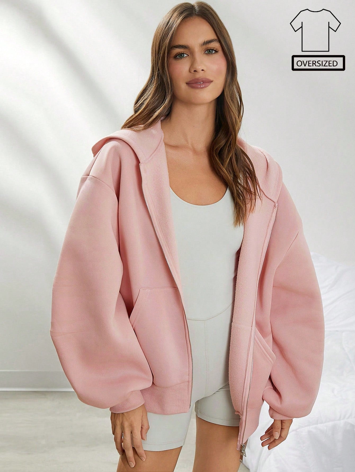 SHEIN WESTFADE Oversized Zip Up Long Sleeve Fleece Hoodie Cute Fall Back To School, Casual Autumn, Winter, Boho, Western Wear For Women