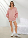 SHEIN WESTFADE Oversized Zip Up Long Sleeve Fleece Hoodie Cute Fall Back To School, Casual Autumn, Winter, Boho, Western Wear For Women
