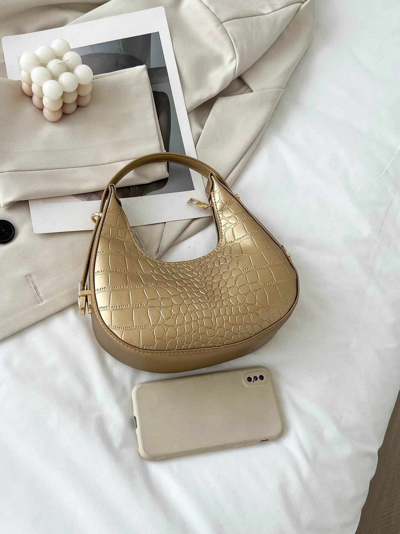  | SHEIN Waterproof,Lightweight,Business Casual Metallic Crocodile Embossed Hobo Bag | Bags | Shein | OneHub