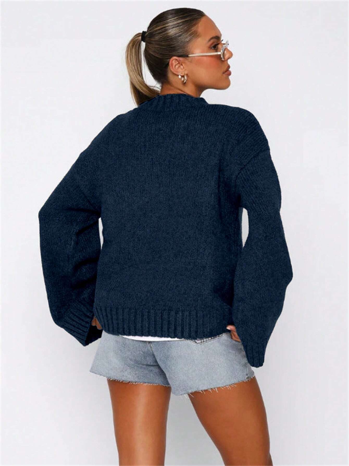 SHEIN Women Fashion Long Sleeve Knit Sweater, Soft And Loose Fit, New Autumn/Winter,Long Sleeve Tops