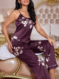 SHEIN Women Floral Pattern Satin Pajama Set