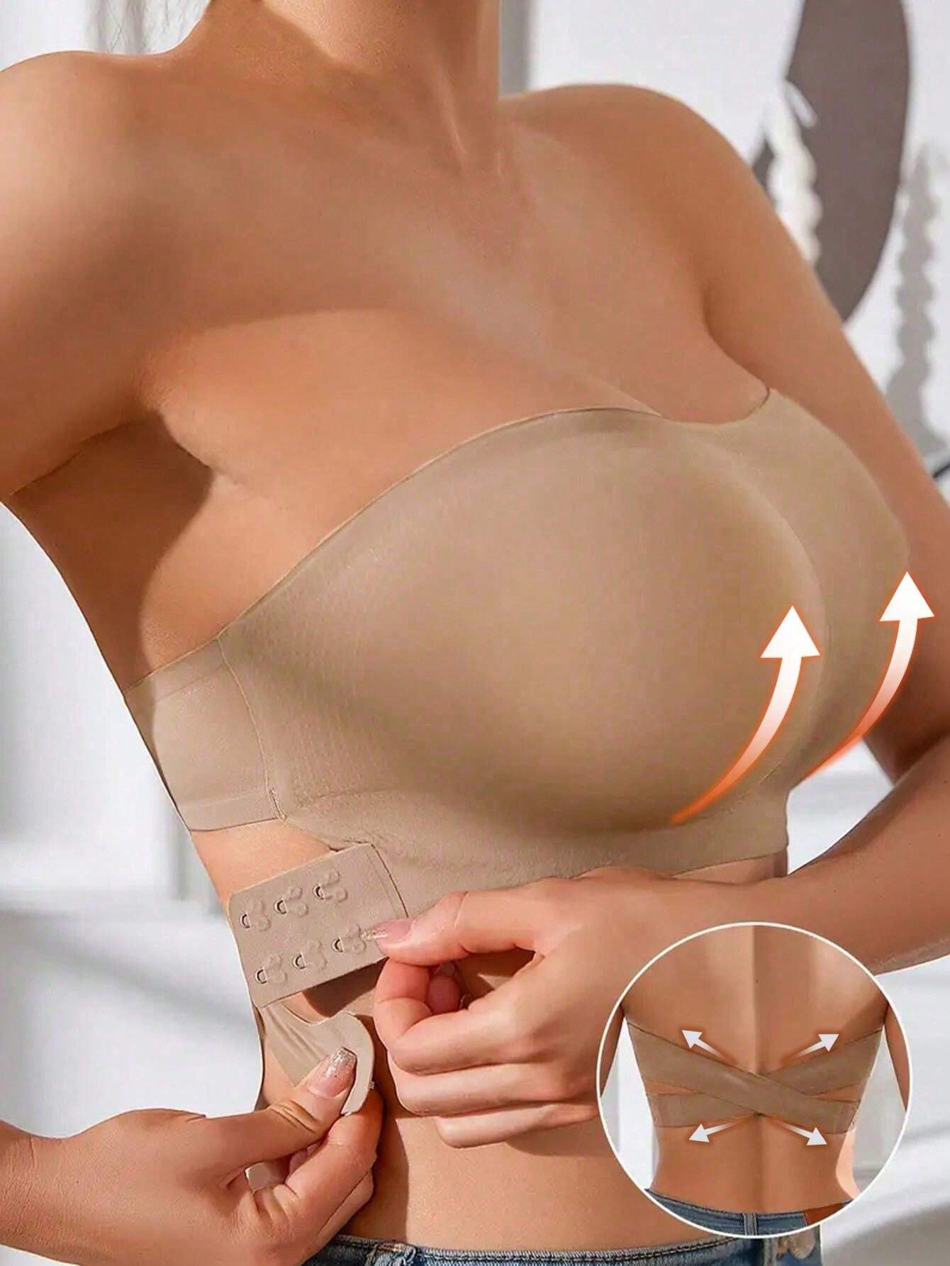  | SHEIN Women Seamless Strapless Padded Cups Tube Side Closure Bandeau Crisscross Backless Casual-Comfortable Bra Simple Bra | Lingerie | Shein | OneHub